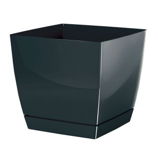 Kwadratowa doniczka z podstawką Coubi - 13,5 cm - grafit - Prosperplast