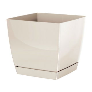 Kwadratowa doniczka z podstawką Coubi - 13,5 cm - kremowa - Prosperplast