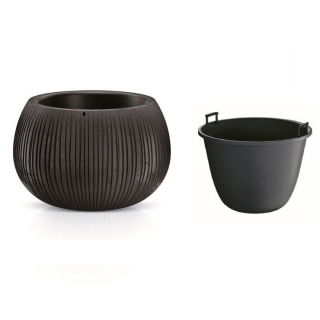 Doniczka okrągła + wkład Beton Bowl - 14,4 cm - czarny beton