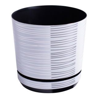 Doniczka okrągła Dekor - 18 cm - białe paski