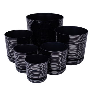 Doniczka okrągła Dekor - 16 cm - czarne paski