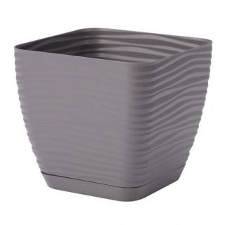 Doniczka kwadratowa + podstawka Sahara petit - 11 cm - kamienny