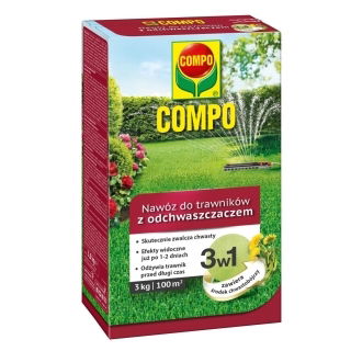 Nawóz do trawników 3 w 1 z odchwaszczaczem - szybki i długotrwały efekt - Compo - 3 kg