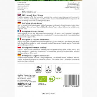 BIO Szpinak - Geant d'hiver - Certyfikowane nasiona ekologiczne - 800 nasion
