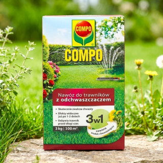 Nawóz do trawników 3 w 1 z odchwaszczaczem - szybki i długotrwały efekt - Compo - 3 kg