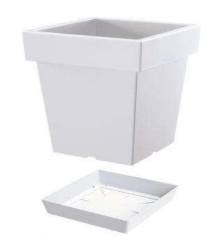 Lekka kwadratowa doniczka Lofly z podstawką - 19 cm - biała