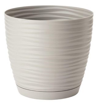 Doniczka okrągła + podstawka Sahara petit - 11 cm - jasnoszara