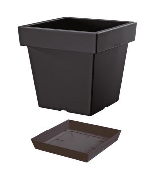 Lekka kwadratowa doniczka Lofly z podstawką - 19 cm - antracyt