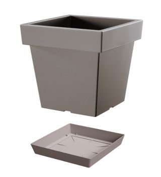Lekka kwadratowa doniczka Lofly z podstawką - 19 cm - kamienny szary