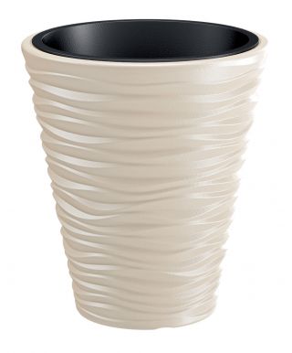 Doniczka okrągła Sand - lekka i ozdobna - 34,5 cm - kremowa