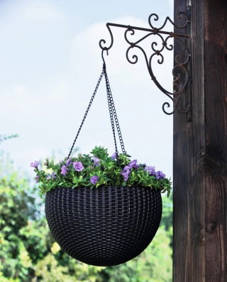 Doniczka wisząca - śr. 35 cm - rattanowa - brąz