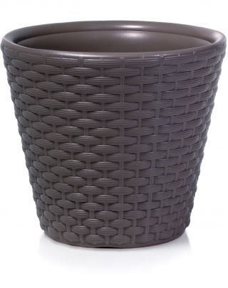Doniczka okrągła Rato - lekka i ozdobna - 30 cm - umbra, ciemny brąz