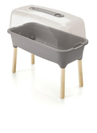 Domowy ogród na drewnianych nóżkach z pokrywą - Szklarenka domowa Respana Planter - 77 cm - kamienny szary