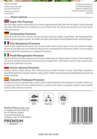 Groszek Premium - cukrowy, bardzo wczesny