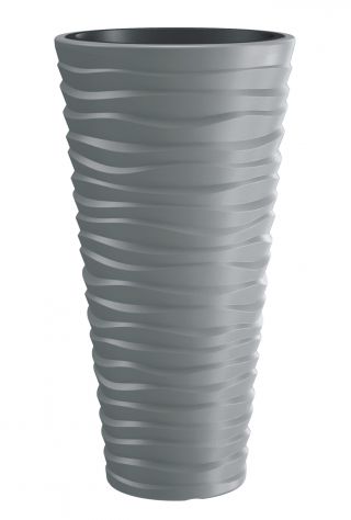 Doniczka okrągła wysoka Sand slim - lekka i ozdobna - 34,5 cm - kamienny szary