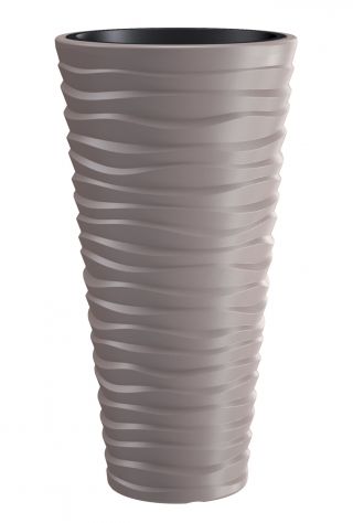 Doniczka okrągła wysoka Sand slim - lekka i ozdobna - 34,5 cm - mocca