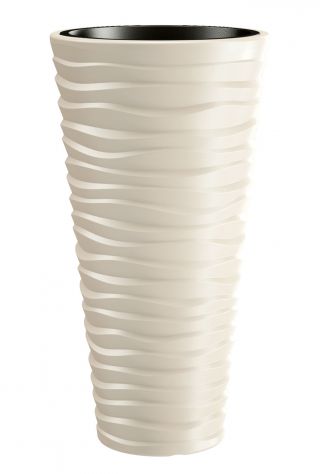 Doniczka okrągła wysoka Sand slim - lekka i ozdobna - 34,5 cm - kremowa