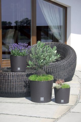 Doniczka okrągła + wkład Rato round - 25 cm - umbra, ciemny brąz