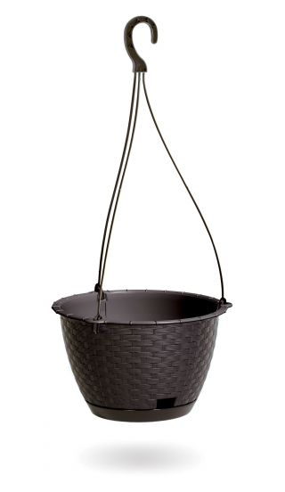 Doniczka wisząca okrągła + podstawka Ratolla - 24 cm - umbra, ciemny brąz