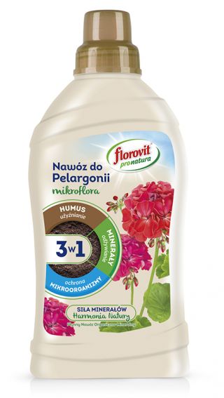 Nawóz do pelargonii 3 w 1 - użyźnia, odżywia i chroni - Pro Natura - Florovit - 1 l