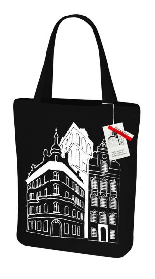 Torba bawełniana na zakupy - 42 x 38 x 8 cm - czarna - Kamieniczki
