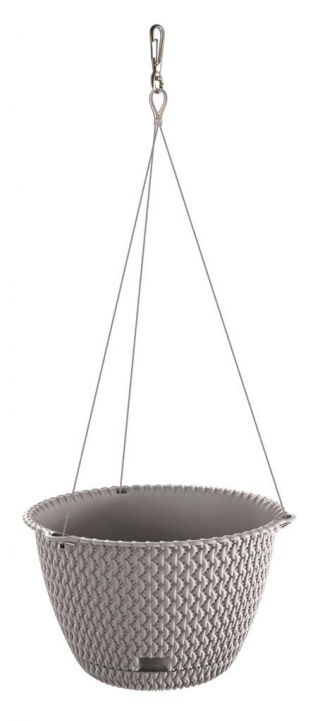 Doniczka wisząca z nierdzewnym łańcuszkiem okrągła + podstawka Splofy Round W - 23 cm - kamienny szary